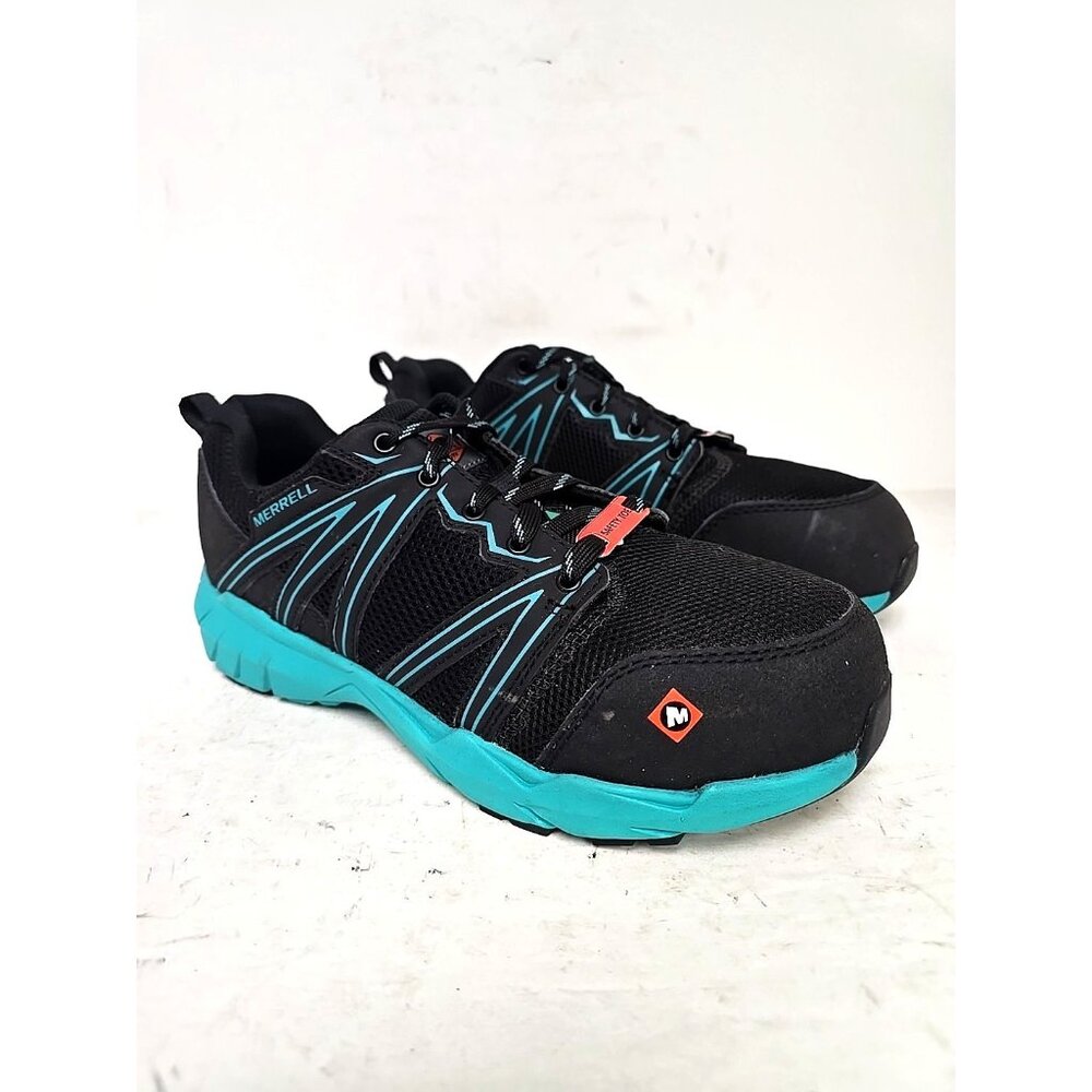 Merrell Women's Fullbench Superlite Alloy Toe CSA Work Shoe Black/Teal Size 7.5M